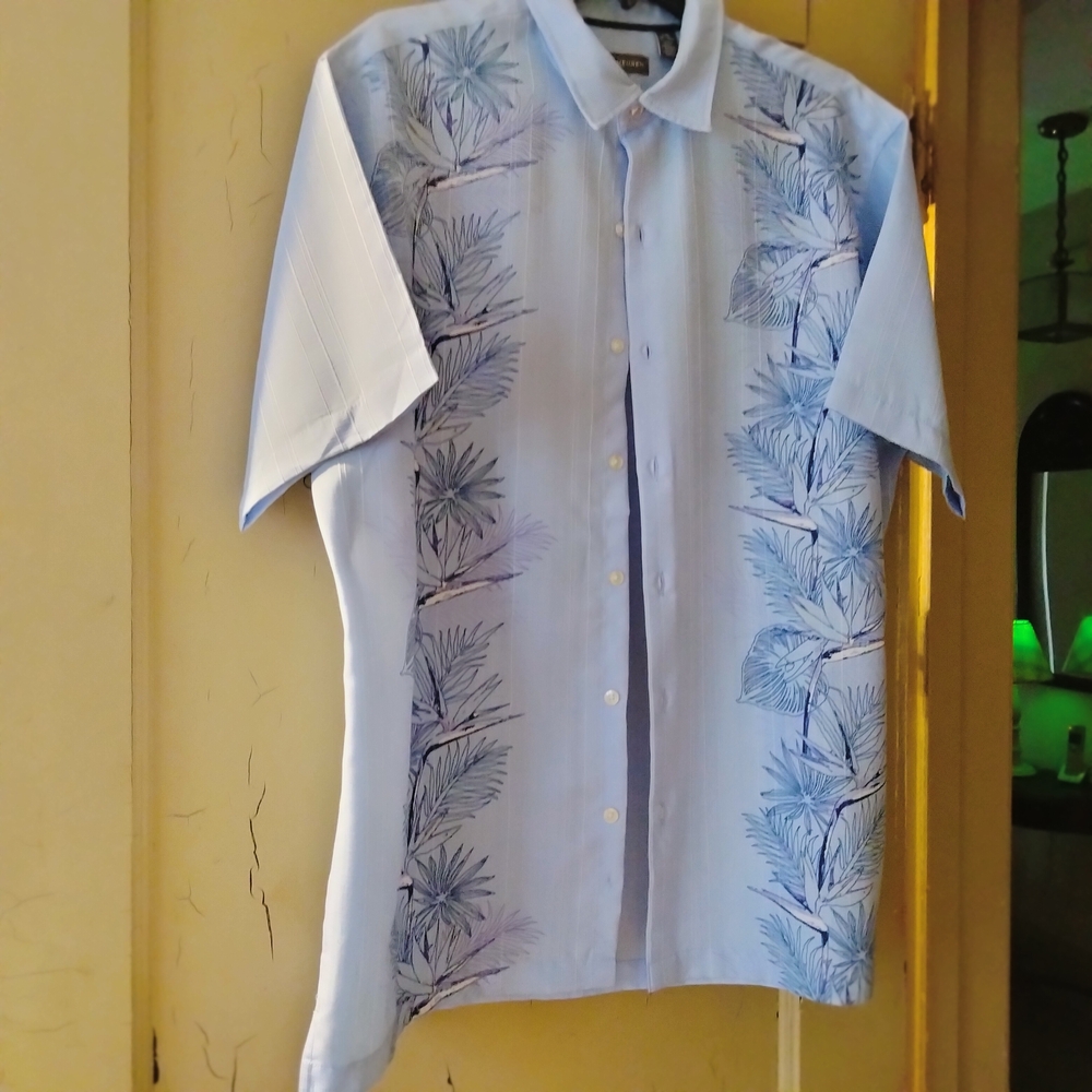 Men's Blue Palm Print Shirt 6 For,$30